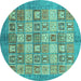 Round Machine Washable Abstract Turquoise Modern Area Rugs, wshabs3758turq