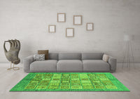 Machine Washable Abstract Green Modern Rug, wshabs3758grn