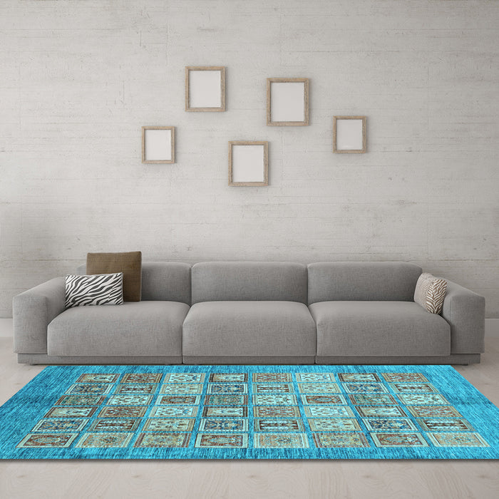 Machine Washable Abstract Light Blue Modern Rug in a Living Room, wshabs3758lblu