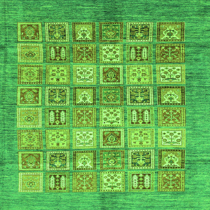 Square Machine Washable Abstract Green Modern Area Rugs, wshabs3758grn