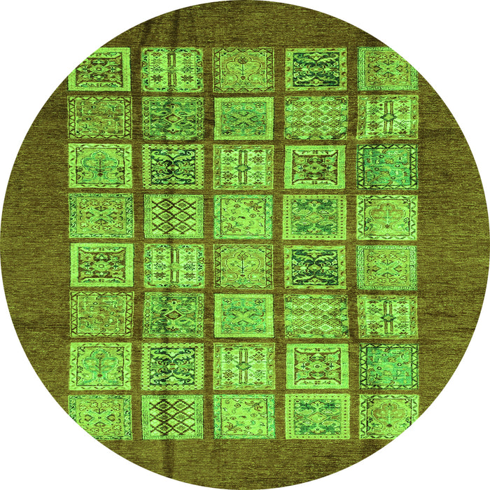 Round Machine Washable Abstract Green Modern Area Rugs, wshabs3759grn
