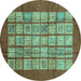 Round Machine Washable Abstract Turquoise Modern Area Rugs, wshabs3759turq