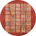 Round Machine Washable Abstract Neon Red Rug, wshabs3759