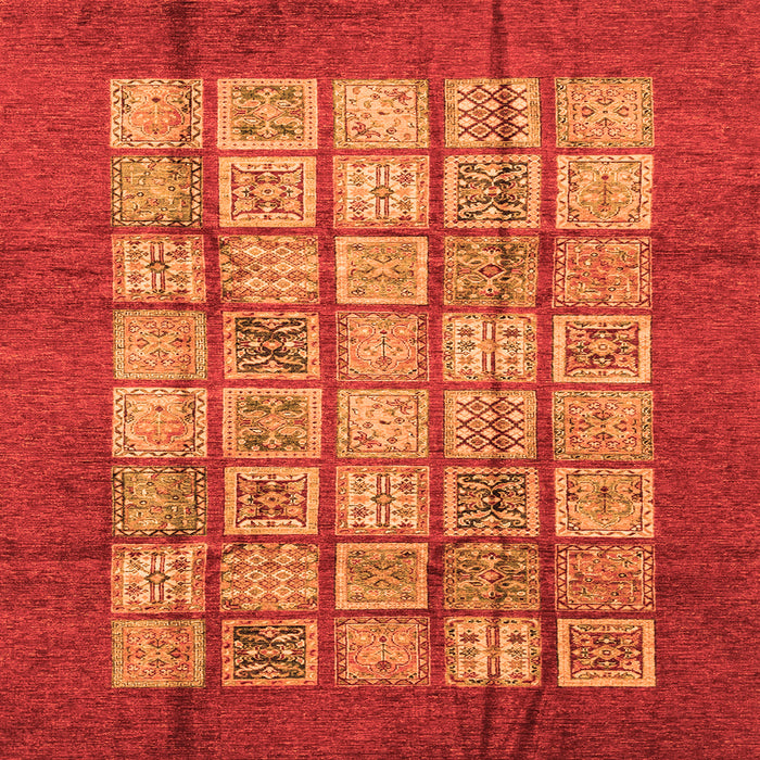 Square Machine Washable Abstract Orange Modern Area Rugs, wshabs3759org