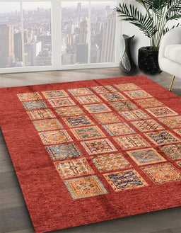 Abstract Neon Red Modern Rug in Family Room, abs3759