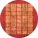 Round Machine Washable Abstract Orange Modern Area Rugs, wshabs3759org