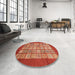 Round Machine Washable Abstract Neon Red Rug in a Office, wshabs3759