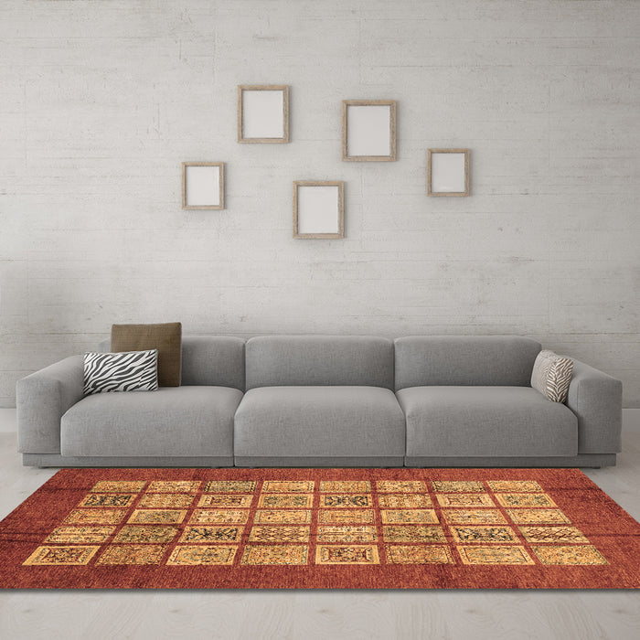 Machine Washable Abstract Brown Modern Rug in a Living Room,, wshabs3759brn