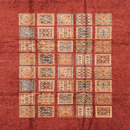 Square Abstract Neon Red Modern Rug, abs3759