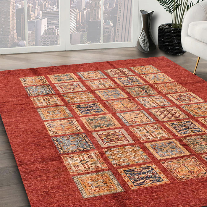 Abstract Neon Red Modern Rug in Family Room, abs3759