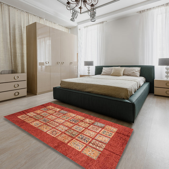 Abstract Neon Red Modern Rug in a Bedroom, abs3759
