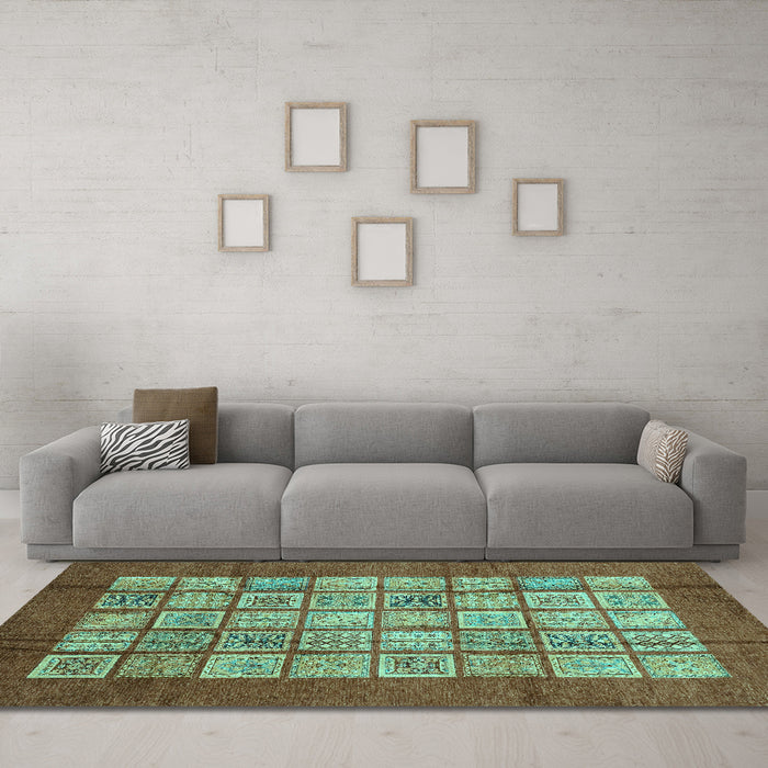 Machine Washable Abstract Turquoise Modern Area Rugs in a Living Room,, wshabs3759turq
