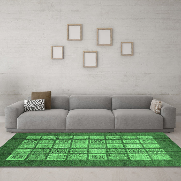Machine Washable Abstract Emerald Green Modern Area Rugs in a Living Room,, wshabs3759emgrn