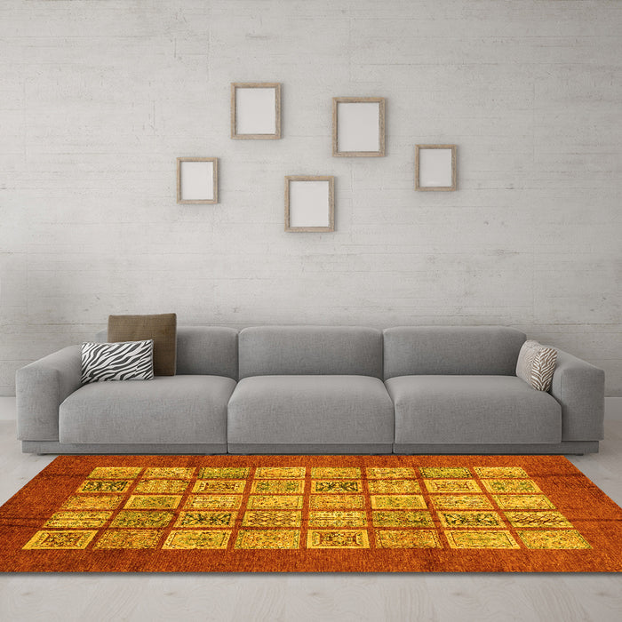 Machine Washable Abstract Yellow Modern Rug in a Living Room, wshabs3759yw