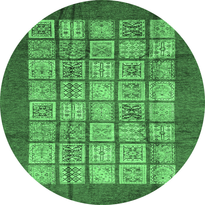 Round Machine Washable Abstract Emerald Green Modern Area Rugs, wshabs3759emgrn