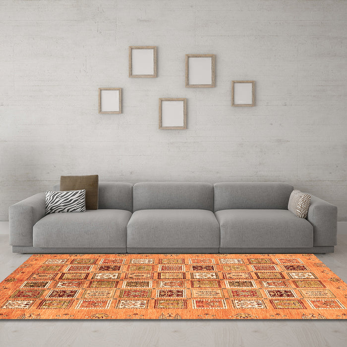 Machine Washable Abstract Orange Modern Area Rugs in a Living Room, wshabs375org