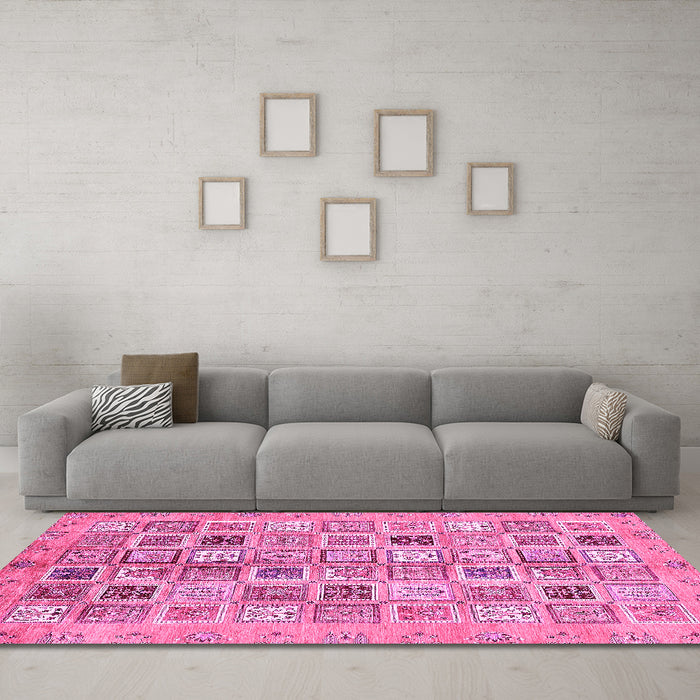 Machine Washable Abstract Pink Modern Rug in a Living Room, wshabs375pnk