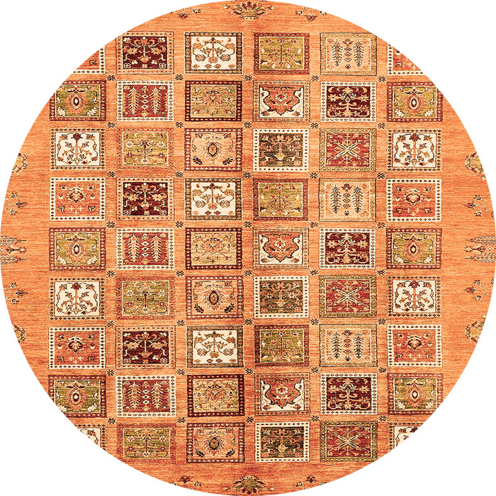 Round Machine Washable Abstract Orange Modern Area Rugs, wshabs375org