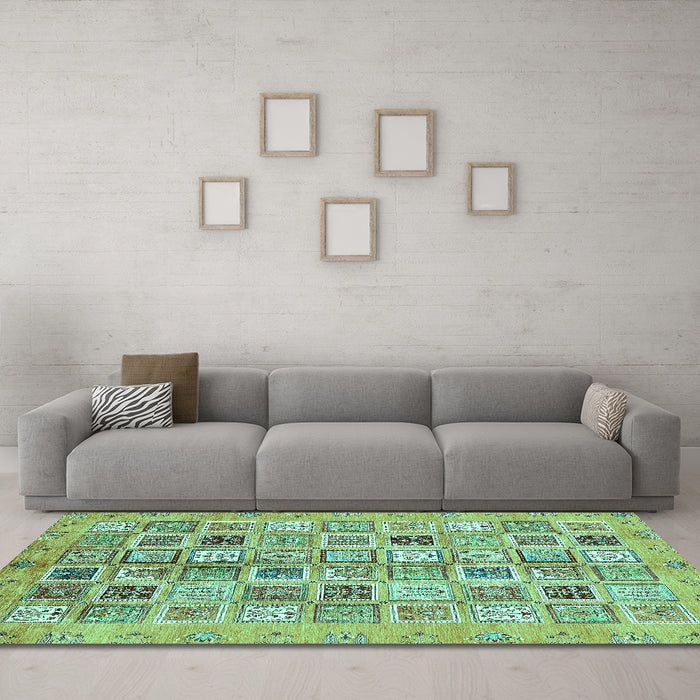 Machine Washable Abstract Turquoise Modern Area Rugs in a Living Room,, wshabs375turq