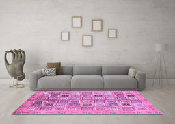 Machine Washable Abstract Purple Modern Area Rugs in a Living Room, wshabs375pur