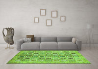 Machine Washable Abstract Green Modern Rug, wshabs375grn