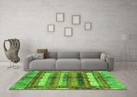 Machine Washable Abstract Green Modern Rug, wshabs3760grn