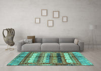 Machine Washable Abstract Turquoise Modern Rug, wshabs3760turq