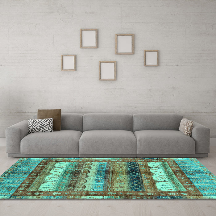 Machine Washable Abstract Turquoise Modern Area Rugs in a Living Room,, wshabs3760turq