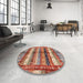 Round Machine Washable Abstract Camel Brown Rug in a Office, wshabs3760