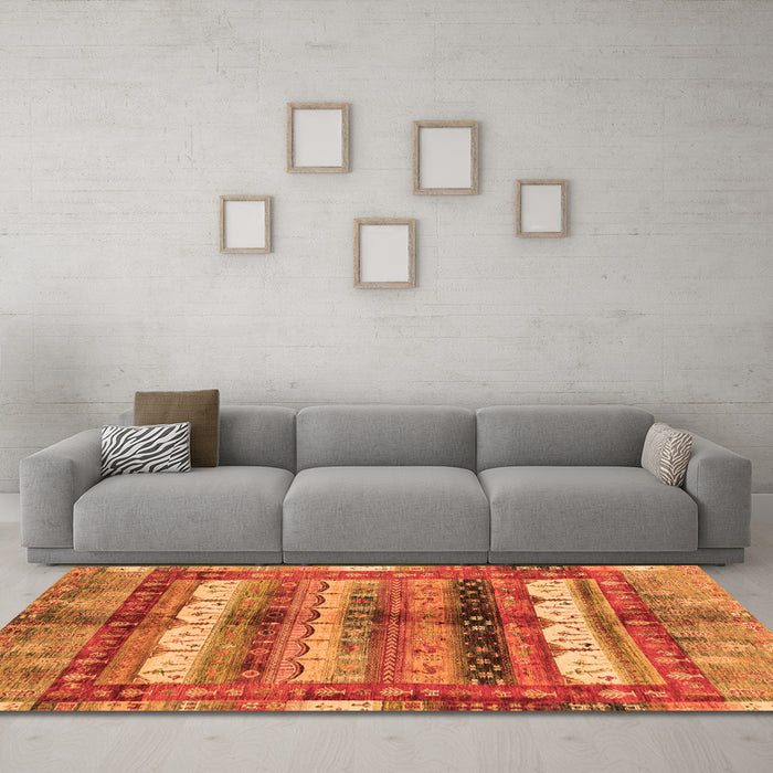 Machine Washable Abstract Orange Modern Area Rugs in a Living Room, wshabs3760org