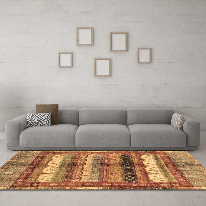 Machine Washable Abstract Brown Modern Rug in a Living Room,, wshabs3760brn