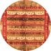 Round Machine Washable Abstract Orange Modern Area Rugs, wshabs3760org