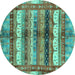 Round Abstract Turquoise Modern Rug, abs3760turq