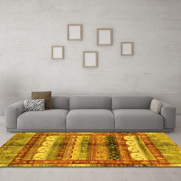 Machine Washable Abstract Yellow Modern Rug in a Living Room, wshabs3760yw