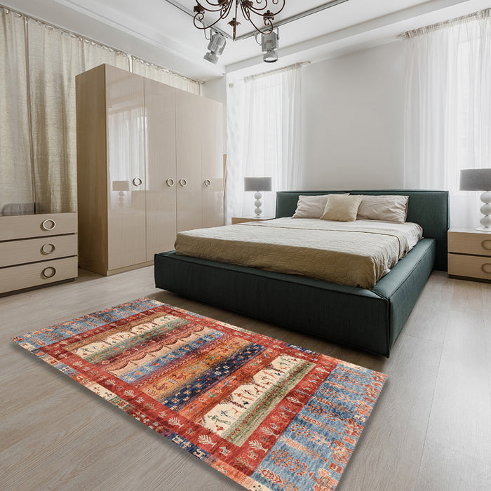 Abstract Camel Brown Modern Rug in a Bedroom, abs3760