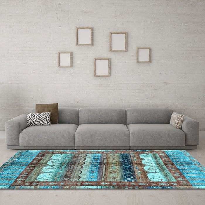 Machine Washable Abstract Light Blue Modern Rug in a Living Room, wshabs3760lblu