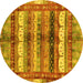 Round Machine Washable Abstract Yellow Modern Rug, wshabs3760yw