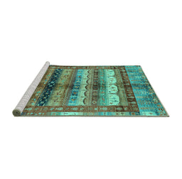Sideview of Machine Washable Abstract Turquoise Modern Area Rugs, wshabs3760turq