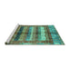 Sideview of Machine Washable Abstract Turquoise Modern Area Rugs, wshabs3760turq