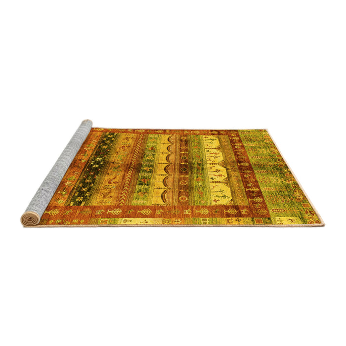 Sideview of Machine Washable Abstract Yellow Modern Rug, wshabs3760yw