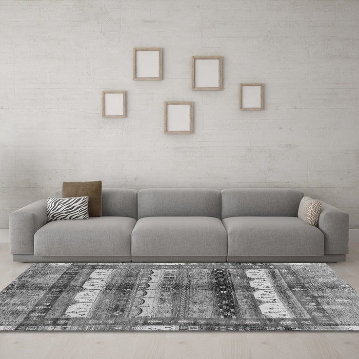 Machine Washable Abstract Gray Modern Rug in a Living Room,, wshabs3760gry