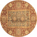 Round Oriental Brown Traditional Rug, abs3761brn