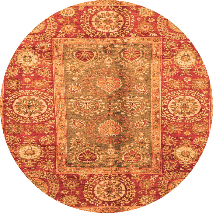 Round Oriental Orange Traditional Rug, abs3761org