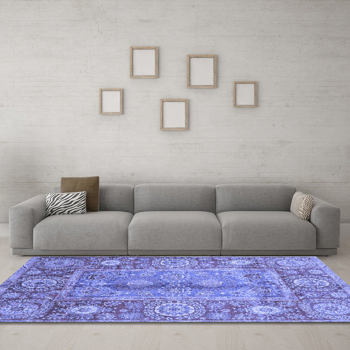 Machine Washable Oriental Blue Traditional Rug in a Living Room, wshabs3761blu
