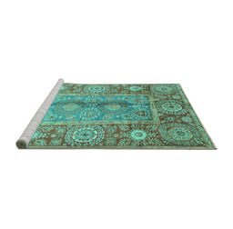 Sideview of Machine Washable Oriental Turquoise Traditional Area Rugs, wshabs3761turq
