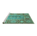 Sideview of Machine Washable Oriental Turquoise Traditional Area Rugs, wshabs3761turq