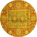 Round Machine Washable Oriental Yellow Traditional Rug, wshabs3761yw