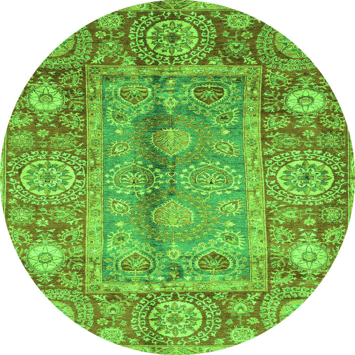 Round Machine Washable Oriental Green Traditional Area Rugs, wshabs3761grn