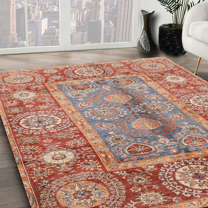 Abstract Brown Oriental Rug in Family Room, abs3761