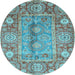 Round Machine Washable Oriental Light Blue Traditional Rug, wshabs3761lblu